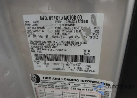 2012 Ford F-150 Xlt from USA, damaged, VIN 1FTFW1ET6CFB69314